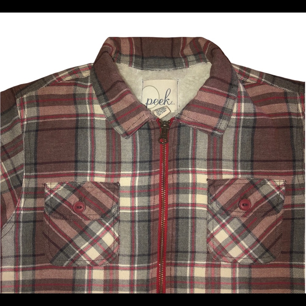 Peek Plaid Flannel Lined Jacket - Kids Size Large (8) Boy Girl Gender Neutral - Picture 3 of 6